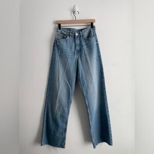 & Denim H&M wide leg ultra high waist distressed blue jean classic casual | 28